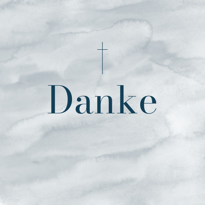 Trauerkarten - Dankeskarte Trauer Kreuz blau auf Aquarell