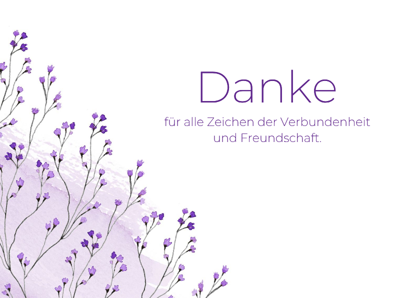 Dankeskarte Trauer lila Blumen Aquarell - Trauerkarten Trauerkarten - Dankeskarte Trauer lila Blumen Aquarell