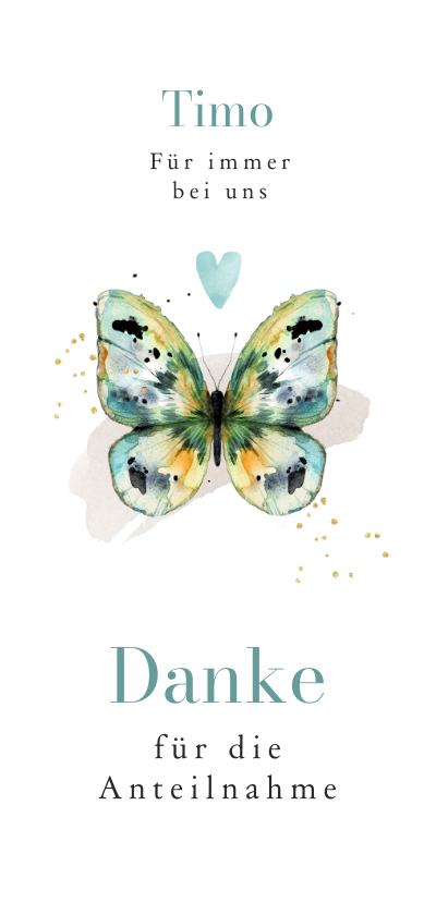 Trauerkarten - Danksagungskarte Trauer blauer Schmetterling in Aquarell