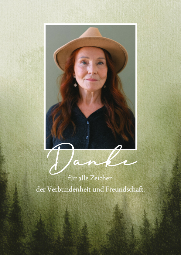 Foto-Dankeskarte Trauerfeier Tannenwald Aqaurell - Trauerkarten Trauerkarten - Foto-Dankeskarte Trauerfeier Tannenwald Aqaurell