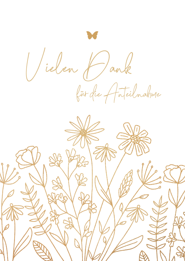 Trauerkarten - Trauer-Danksagung Blumen Goldlook
