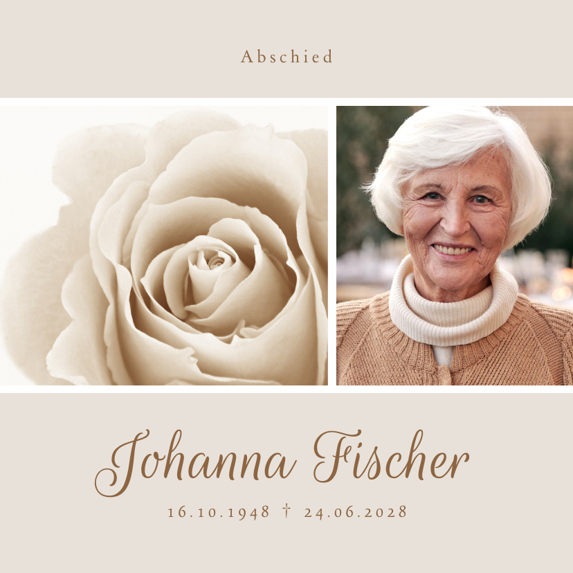 Trauerkarten - Trauereinladung Foto und klassische Rose