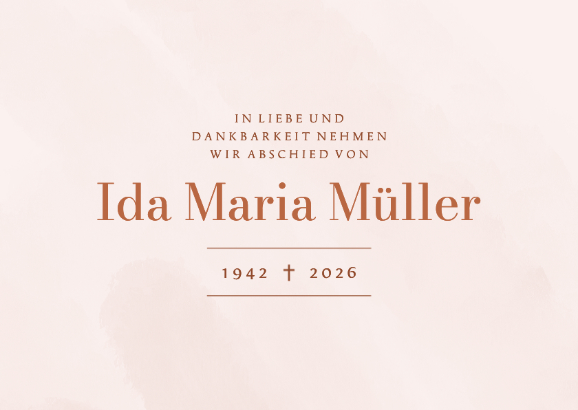 Trauerkarten - Trauerfeier Einladungskarte rosa Aquarell schlicht