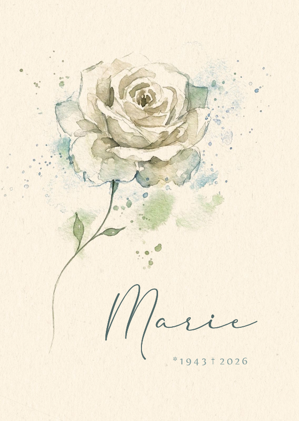 Trauerkarte Rose Aquarell klassisch Name - Trauerkarten Trauerkarten - Trauerkarte Rose Aquarell klassisch Name