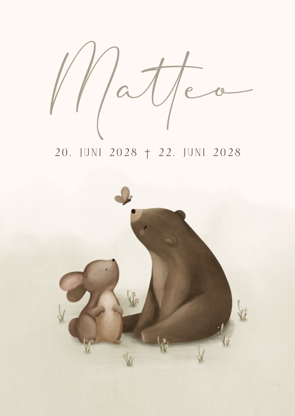 Trauerkarten - Trauermitteilung mit Bär und Hase