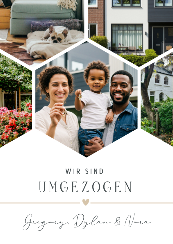 Fotocollage Karte Umzug Sechsecke - Umzugskarten Umzugskarten - Fotocollage Karte Umzug Sechsecke