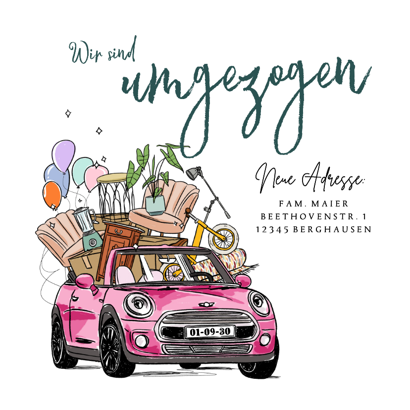 Umzugskarten - Karte Umzug volles Auto