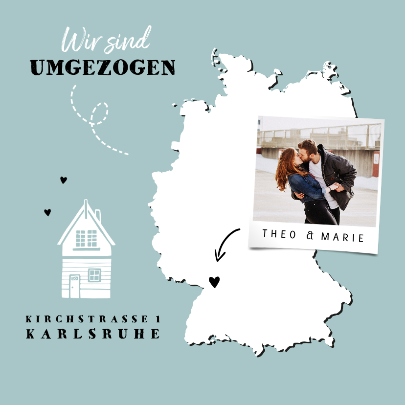 Umzugskarten - Umzugskarte Deutschlandkarte mit Herz & Foto