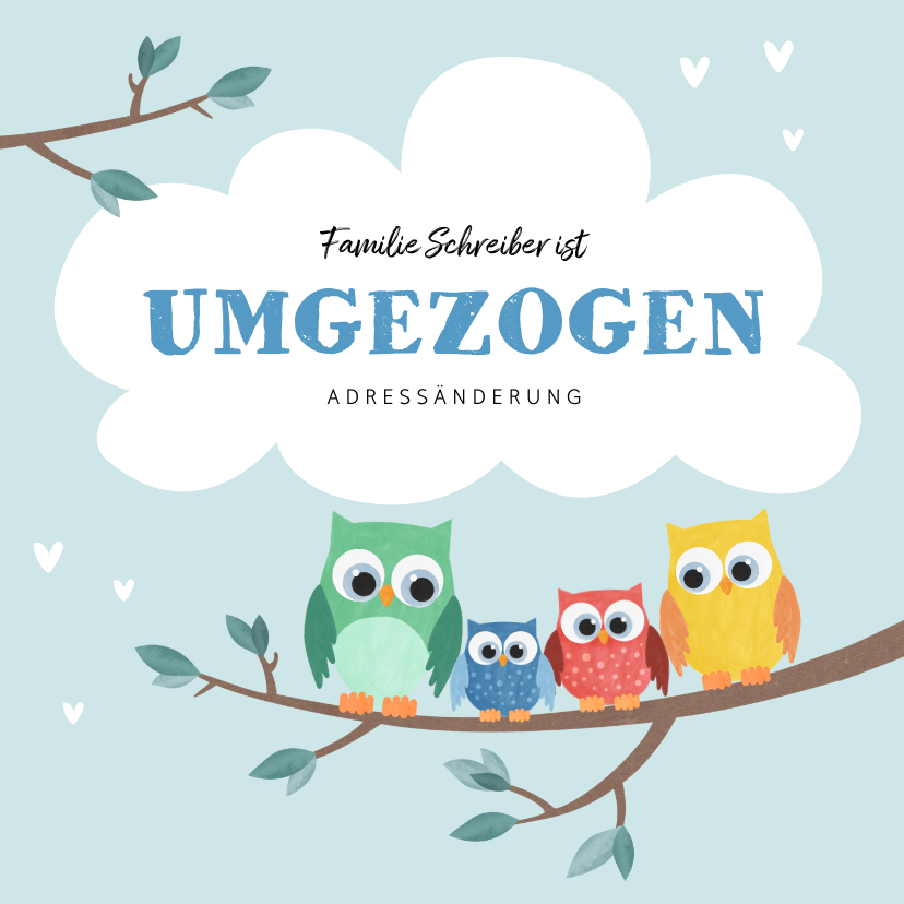 Umzugskarten - Umzugskarte Eulenfamilie