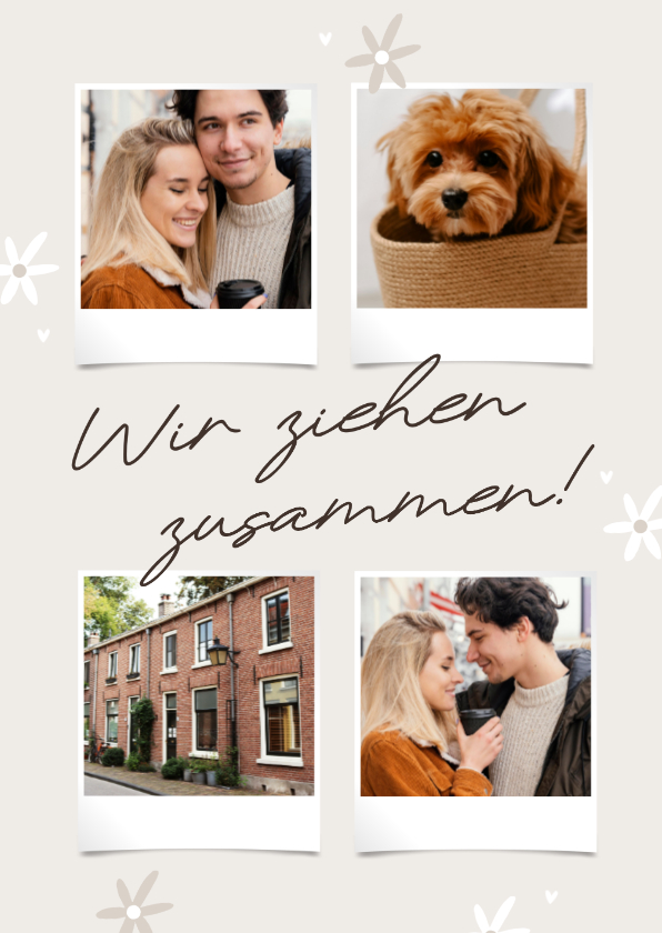 Umzugskarten - Umzugskarte Fotocollage 'Wir ziehen zusammen' Blümchen