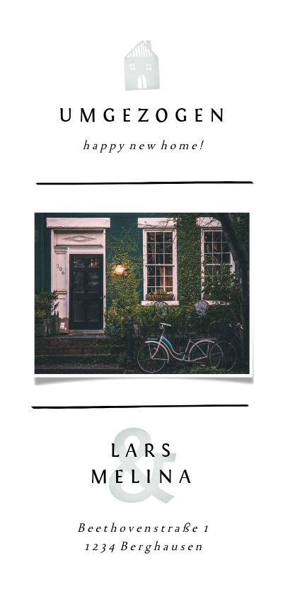Umzugskarten - Umzugskarte in weiß mit Foto und einem kleinen Haus