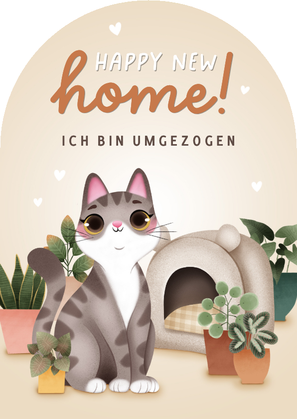 Umzugskarten - Umzugskarte Katze mit Körbchen 'Happy New Home'