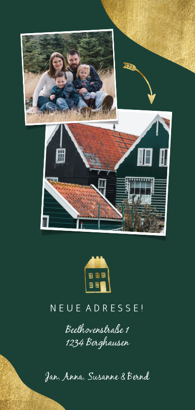 Umzugskarten - Umzugskarte mit goldenem Haus und Fotos