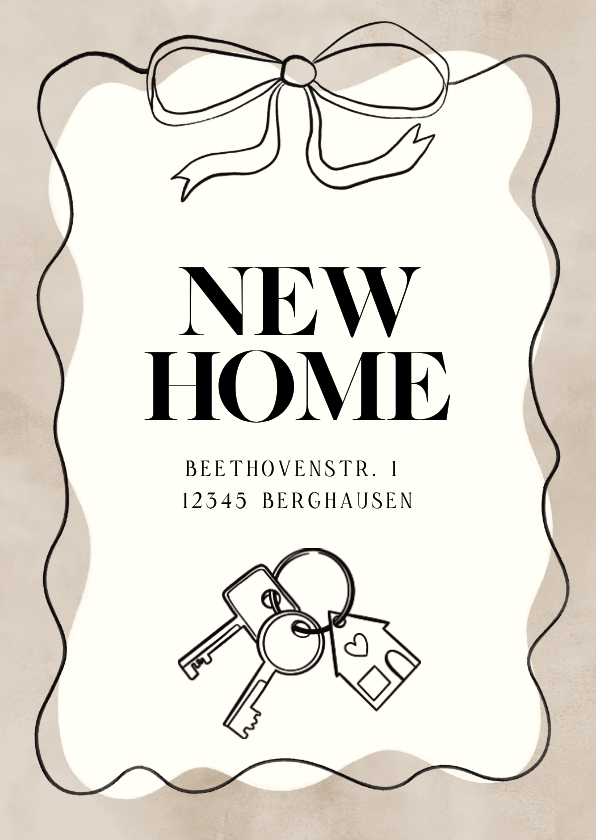 Umzugskarte 'New Home' Schleife Schlüsselbund - Umzugskarten Umzugskarten - Umzugskarte 'New Home' Schleife Schlüsselbund