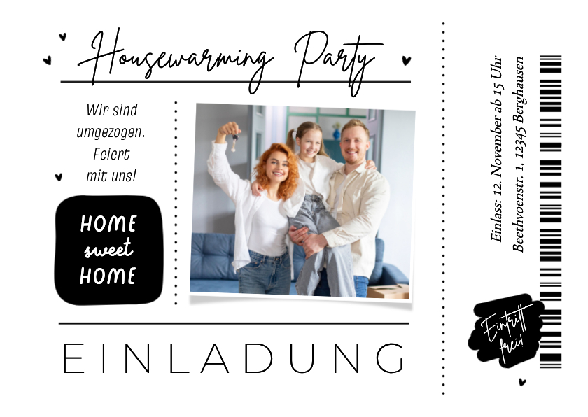 Umzugskarte Ticket zur Housewarming Party - Umzugskarten Umzugskarten - Umzugskarte Ticket zur Housewarming Party