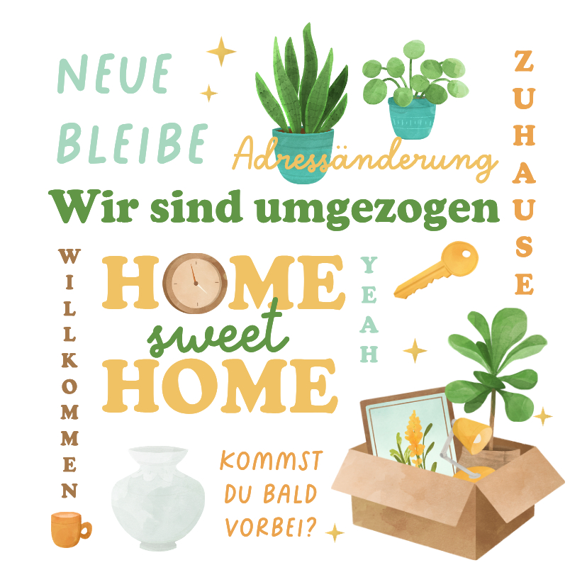 Umzugskarte Wörtercollage Adressänderung Home Sweet Home - Umzugskarten Umzugskarten - Umzugskarte Wörtercollage Adressänderung Home Sweet Home