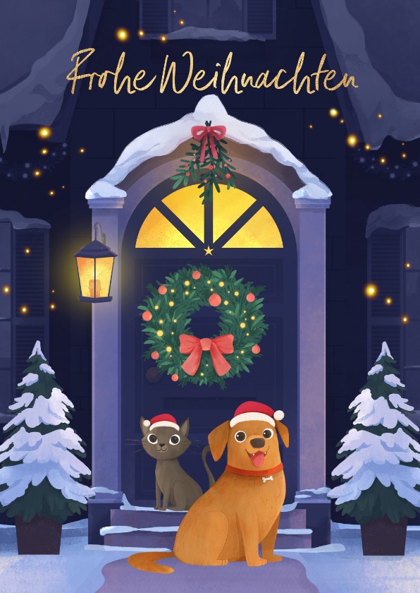 Umzugskarte zu Weihnachten Haustiere im Schnee - Umzugskarten Umzugskarten - Umzugskarte zu Weihnachten Haustiere im Schnee