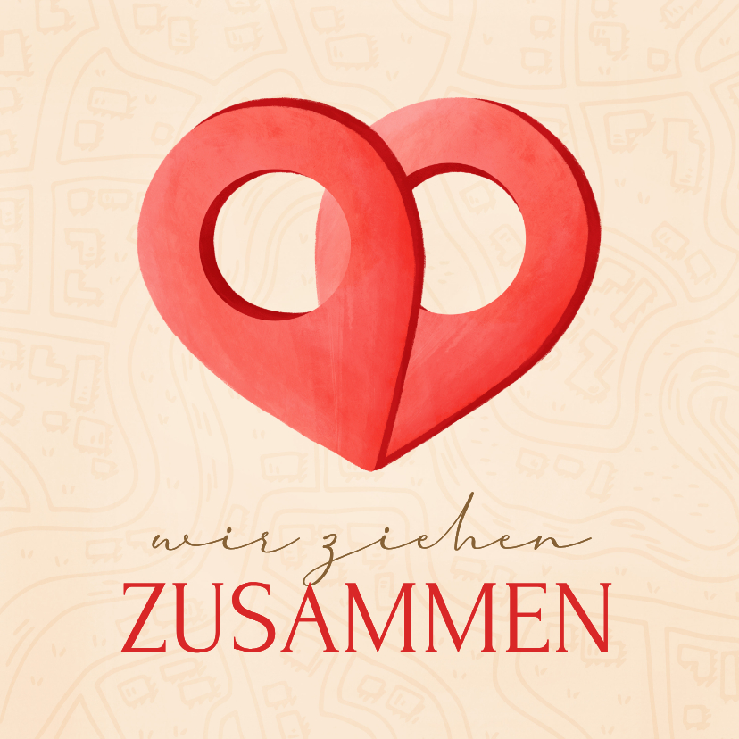 Umzugskarten - Umzugskarte Zusammen ziehen Standort Pin Stecknadel Herz