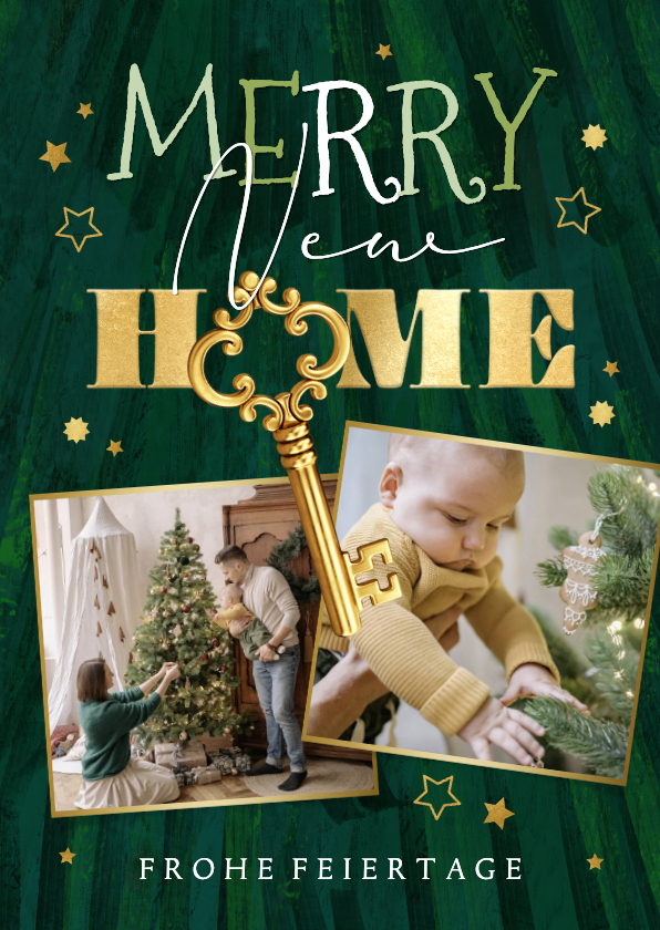 Weihnachtliche Umzugskarte Fotocollage mit Gold Schlüssel - Umzugskarten Umzugskarten - Weihnachtliche Umzugskarte Fotocollage mit Gold Schlüssel