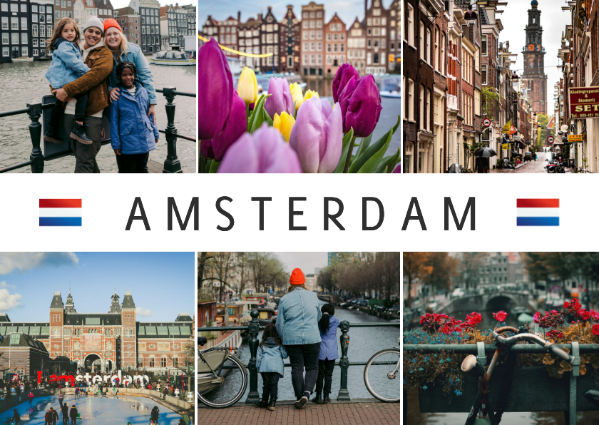 Urlaubskarten - Ansichtskarte Amsterdam Fotocollage Flaggen