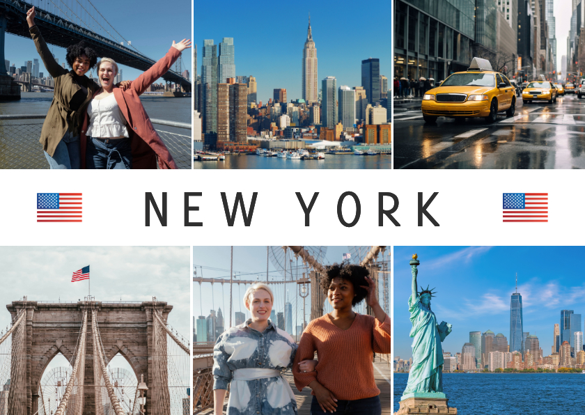 Ansichtskarte New York Fotocollage Flaggen - Urlaubskarten Urlaubskarten - Ansichtskarte New York Fotocollage Flaggen