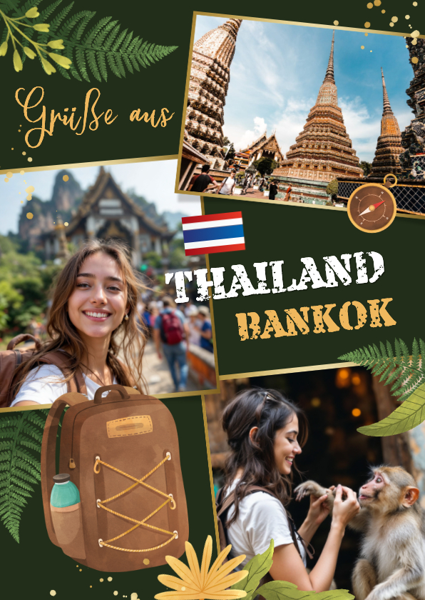Backpacking Urlaubskarte Thailand Rucksack Fotocollage - Urlaubskarten Urlaubskarten - Backpacking Urlaubskarte Thailand Rucksack Fotocollage