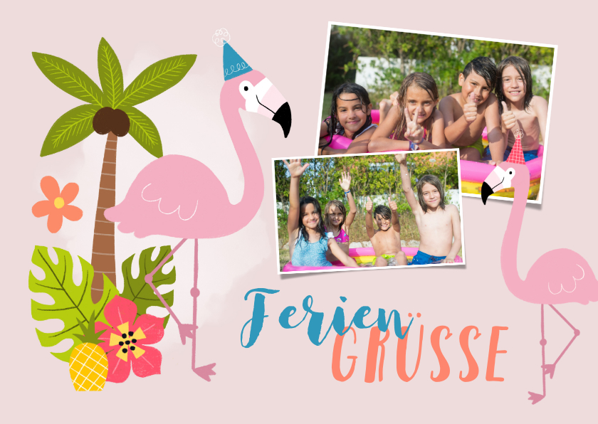 Urlaubskarten - Grußkarte 'Feriengrüße' Fotos und Flamingos