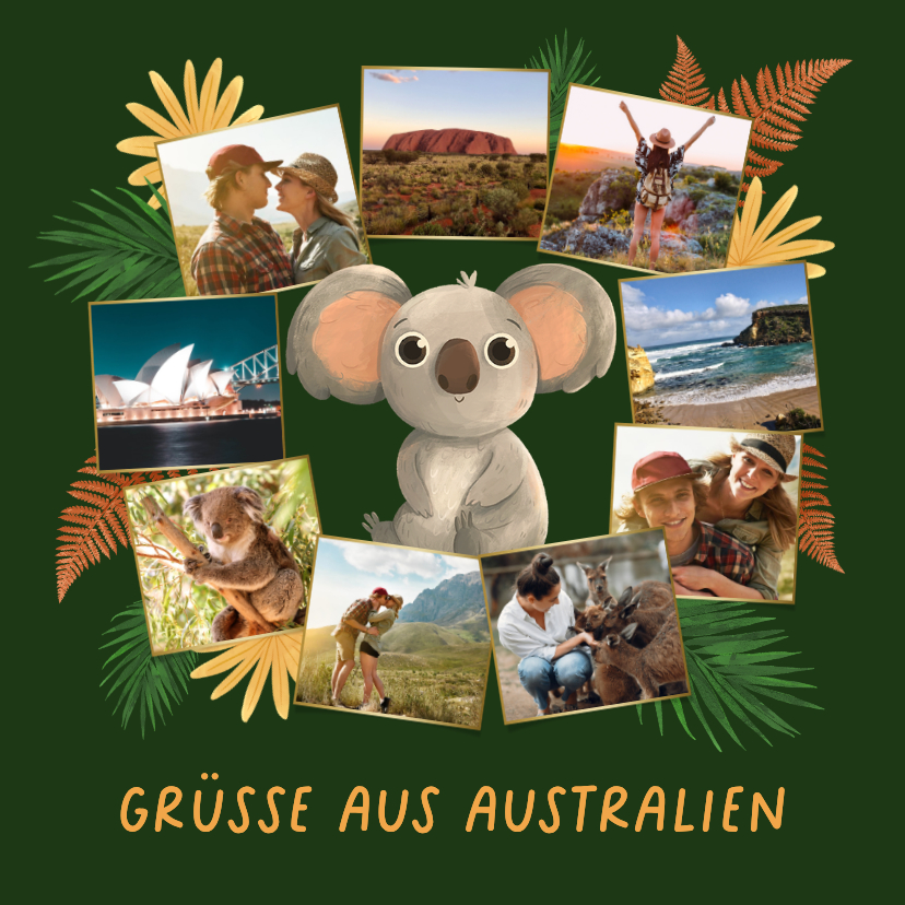 Urlaubskarten - Grußkarte Rundreise Australien Koala & Fotos