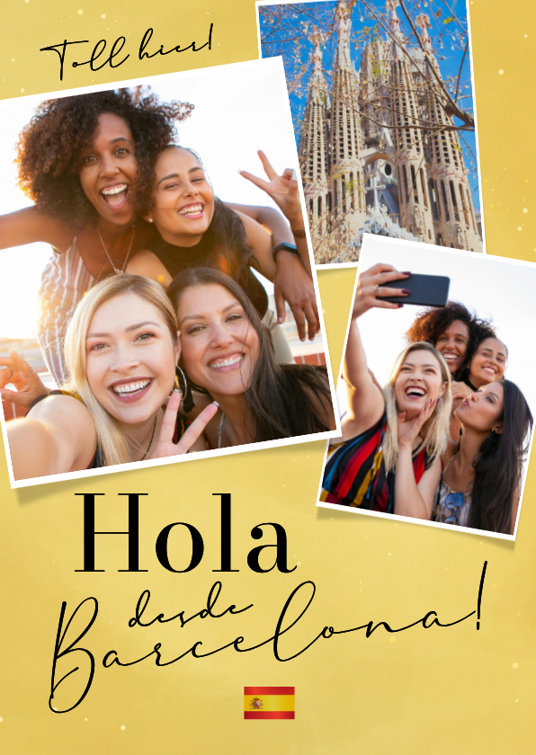 Urlaubskarten - Postkarte Städtetrip 'Hola desde Barcelona' mit 3 Fotos