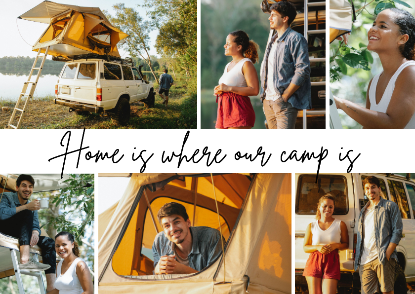 Postkarte Urlaub 'Home is where our camp is' - Urlaubskarten Urlaubskarten - Postkarte Urlaub 'Home is where our camp is'