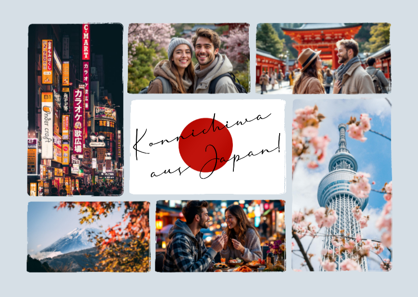 Urlaubsfotos Grüße aus Japan Ansichtskarte Fotocollage - Urlaubskarten Urlaubskarten - Urlaubsfotos Grüße aus Japan Ansichtskarte Fotocollage