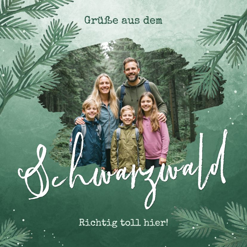 Urlaubskarten - Urlaubskarte aus dem Schwarzwald mit Foto und Tannenzweigen