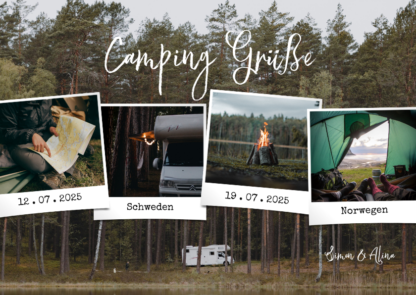 Urlaubskarten - Urlaubskarte Fotocollage 'Camping Grüße'