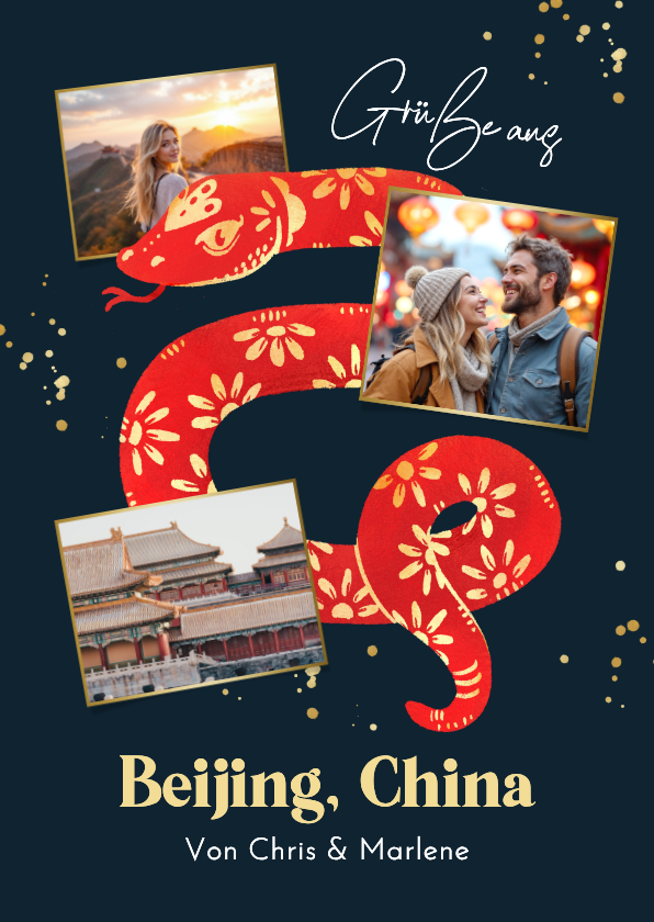 Urlaubskarten - Urlaubskarte Fotocollage Grüße aus Beijing Schlange