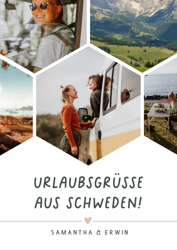 Urlaubskarten - Urlaubskarte Fotocollage Hexagon Grüße aus Schweden