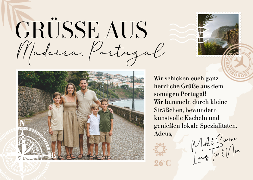 Urlaubskarte Grüße aus Portugal Ansichtskarte Kompass - Urlaubskarten Urlaubskarten - Urlaubskarte Grüße aus Portugal Ansichtskarte Kompass