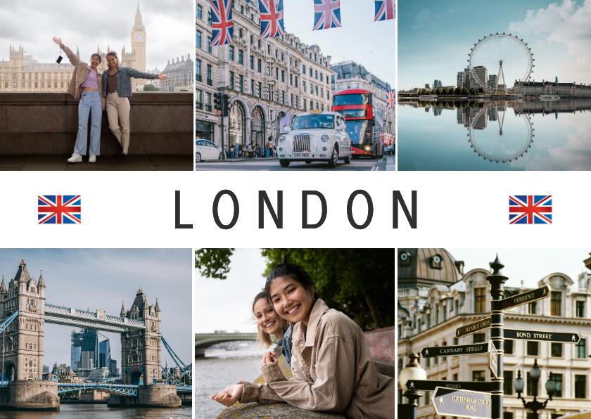 Urlaubskarten - Urlaubskarte London Fotocollage Flaggen