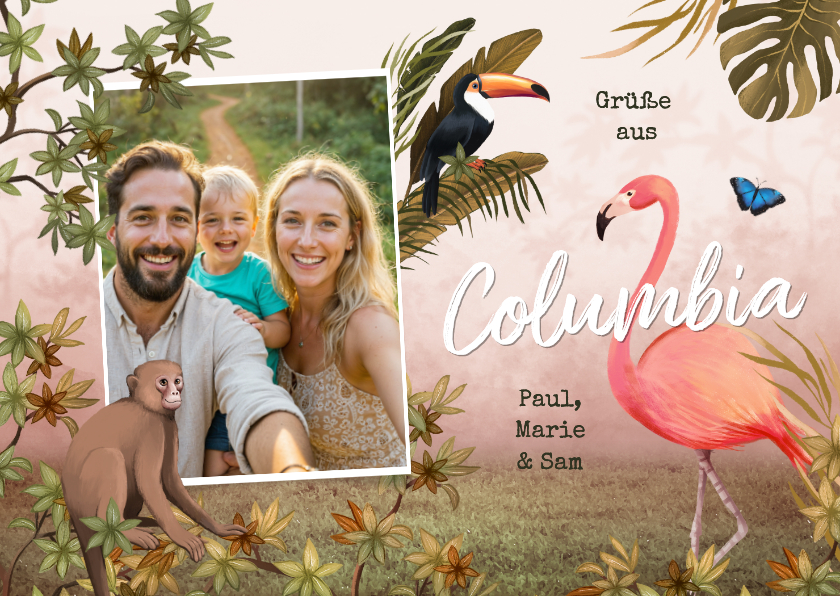 Urlaubskarte mit Foto aus Columbia Dschungel und Tiere - Urlaubskarten Urlaubskarten - Urlaubskarte mit Foto aus Columbia Dschungel und Tiere