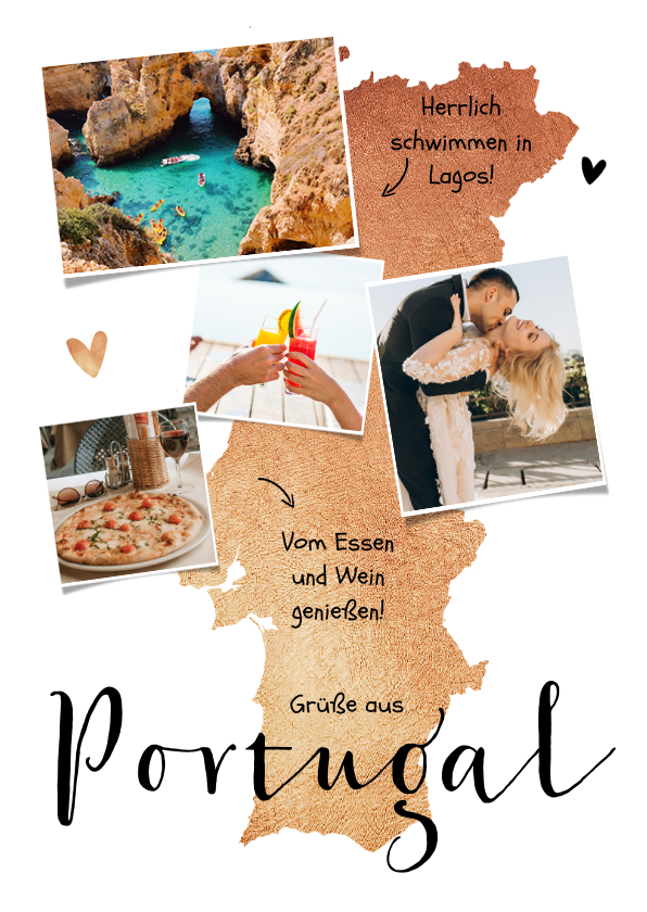 Urlaubskarten - Urlaubskarte Portugal mit Fotos und Herzen