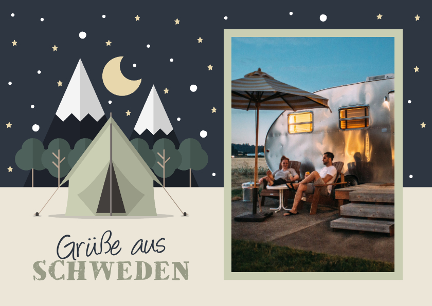 Urlaubskarten - Urlaubskarte Zelt bei Nacht und eigenes Foto