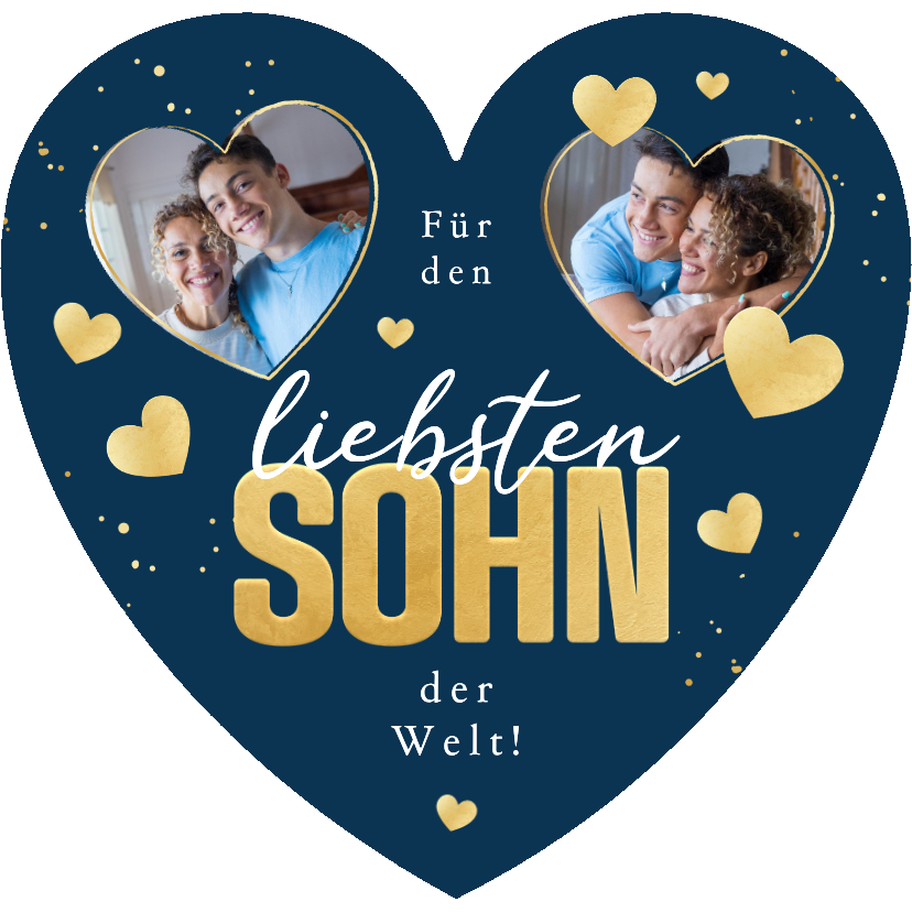 Valentinskarten - Blaue Valentinskarte Herzform & Fotos Sohn