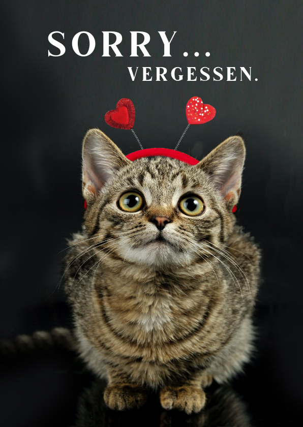 Valentinskarten - Grußkarte Valentinstag Katze 'Sorry, vergessen'
