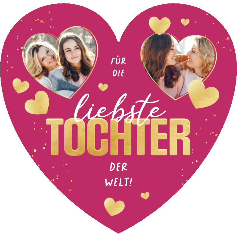 Valentinskarten - Pinkfarbene Valentinskarte Herzform & Fotos Tochter