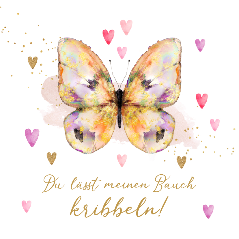 Valentinskarten - Valentinsgrüße Schmetterling und bunte Herzen