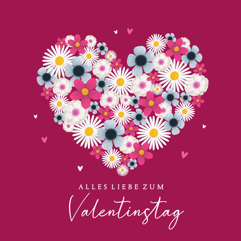 Valentinskarten - Valentinskarte großes Herz mit Blumen
