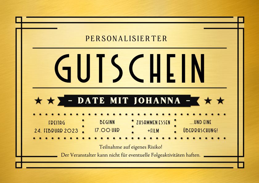 Valentinskarten - Valentinskarte Gutschein Date & Goldlook