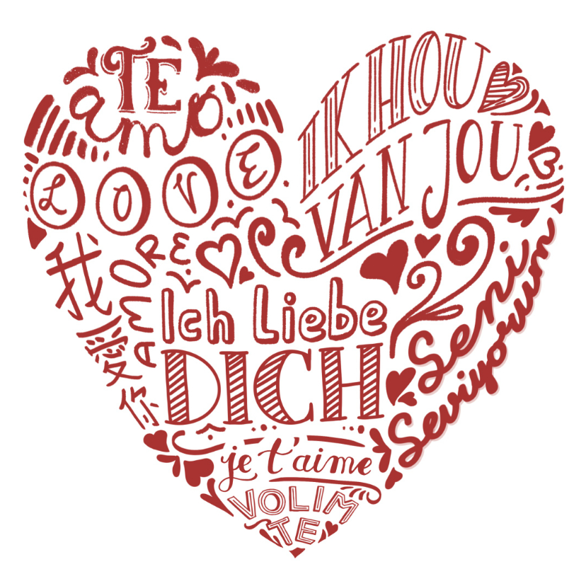 Valentinskarten - Valentinskarte Herzform Liebe International Sprachen 