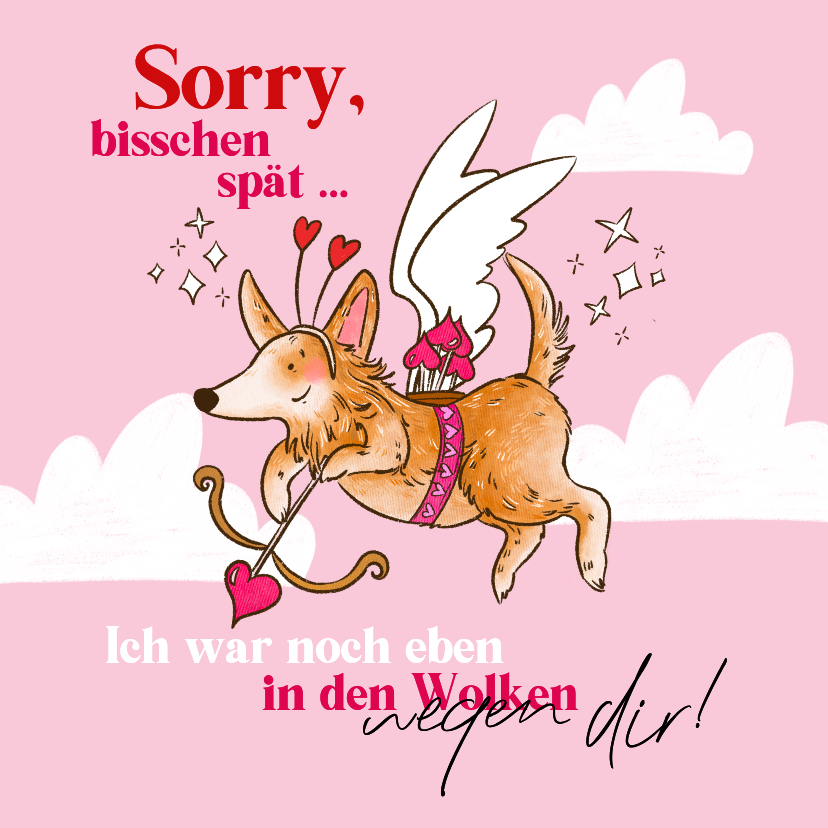 Valentinskarten - Valentinskarte Hund Cupido 'Zu spät'