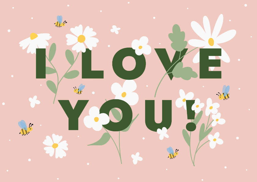 Valentinskarten - Valentinskarte 'I love you' Blumen und Bienen