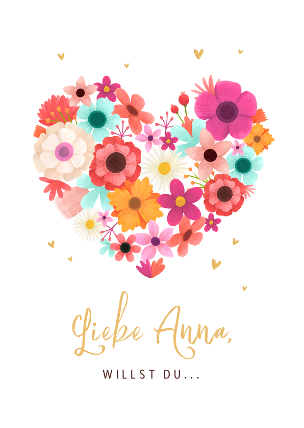 Valentinskarten - Valentinskarte mit Blumen und kleinen Herzen